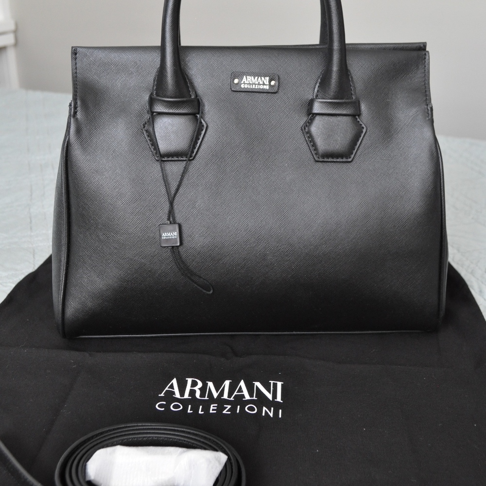 New Armani Collezioni Black Leather Satchel